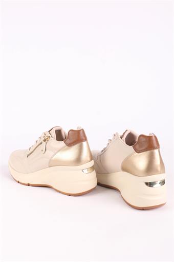 Kadın Fermuar Detaylı Dolgu Taban Bağcıklı Spor Ayakkabı & Sneaker Bej
