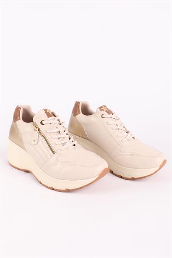 Kadın Fermuar Detaylı Dolgu Taban Bağcıklı Spor Ayakkabı & Sneaker Bej