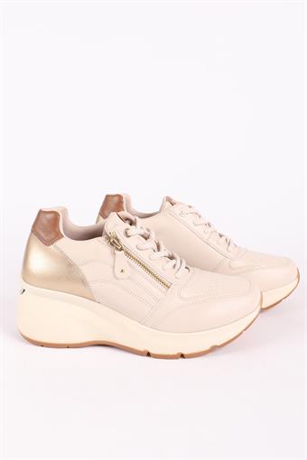 Kadın Fermuar Detaylı Dolgu Taban Bağcıklı Spor Ayakkabı & Sneaker Bej