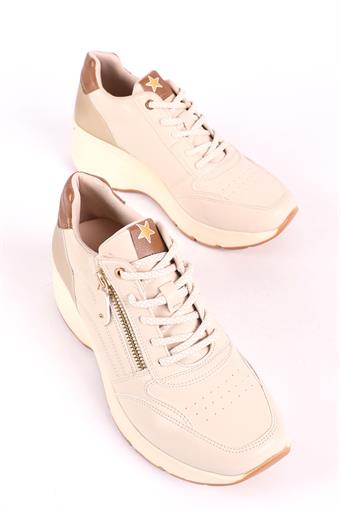 Kadın Fermuar Detaylı Dolgu Taban Bağcıklı Spor Ayakkabı & Sneaker Bej