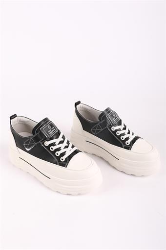 Guja Kadın Hakiki Deri Dolgu Taban Gizli Topuklu Sneaker Siyah