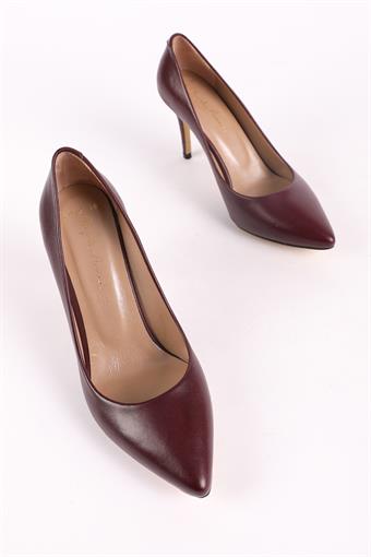 Kadın Hakiki Deri Stiletto Ayakkabı Bordo