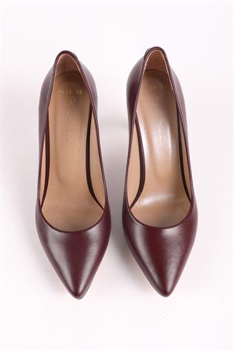 Kadın Hakiki Deri Stiletto Ayakkabı Bordo