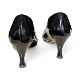 Kadın Hakiki Deri Kısa Topuklu Stiletto Siyah Rugan