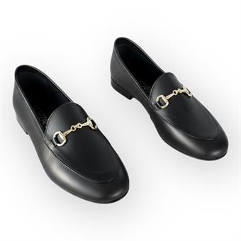 Kadın Hakiki Deri Toka Detaylı Günlük Maskülen Loafer Ayakkabı Siyah