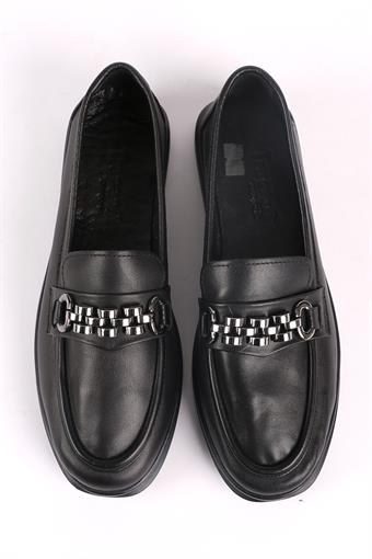 Kadın Hakiki Deri Toka Detaylı Loafer Günlük Casual Ayakkabı Siyah