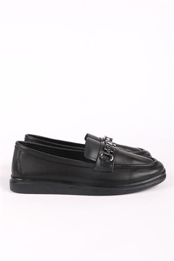Kadın Hakiki Deri Toka Detaylı Loafer Günlük Casual Ayakkabı Siyah