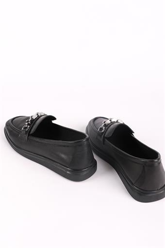 Kadın Hakiki Deri Toka Detaylı Loafer Günlük Casual Ayakkabı Siyah