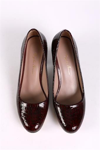 Kadın Hakiki Deri Kalın Topuklu Ayakkabı Bordo