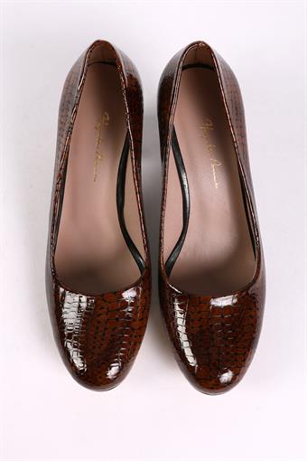 Kadın Hakiki Deri Kalın Topuklu Ayakkabı Taba