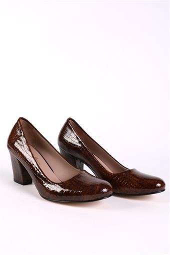 Kadın Hakiki Deri Kalın Topuklu Ayakkabı Taba