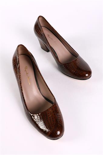 Kadın Hakiki Deri Kalın Topuklu Ayakkabı Taba