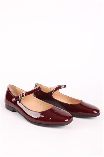 Kadın Hakiki Deri Üstten Bantlı Babet Bordo Rugan