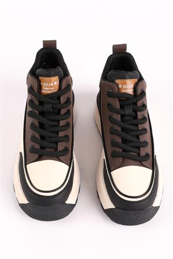 Guja Kadın Kalın Taban Bağcıklı Spor Ayakkabı & Sneaker Kahve