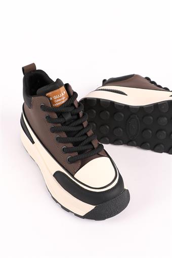 Guja Kadın Kalın Taban Bağcıklı Spor Ayakkabı & Sneaker Kahve