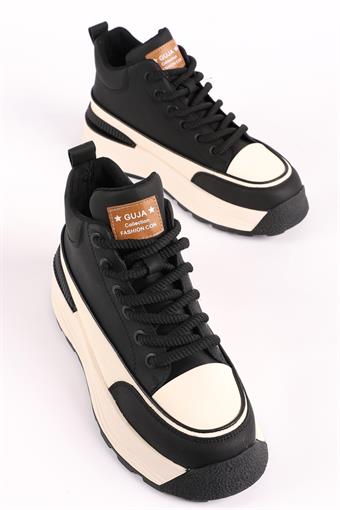 Guja Kadın Kalın Taban Bağcıklı Spor Ayakkabı & Sneaker Siyah