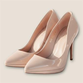 Kadın Önden Platformlu Simli Abiye Ayakkabı Bej Rugan