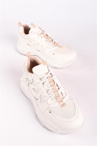 Kadın Kalın Taban Spor Ayakkabı & Sneaker Bej - Beyaz