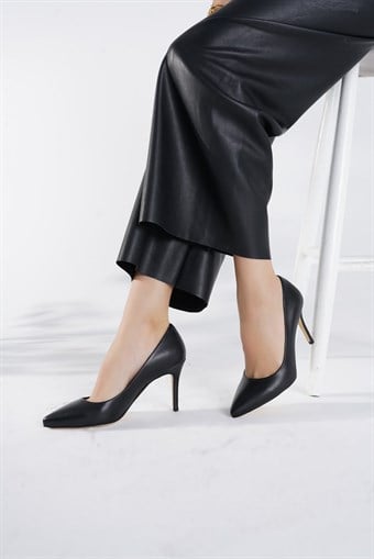 Kadın Hakiki Deri Stiletto Ayakkabı Siyah