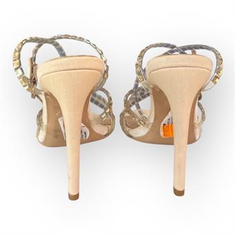 Kadın Taş Detaylı Şeffaf Bantlı Abiye Ayakkabı Bej