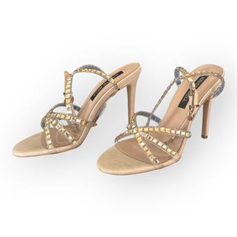 Kadın Taş Detaylı Şeffaf Bantlı Abiye Ayakkabı Bej
