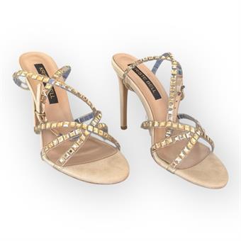 Kadın Taş Detaylı Şeffaf Bantlı Abiye Ayakkabı Bej