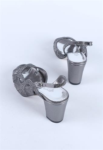 Kadın Taş Detaylı Abiye Ayakkabı Platin