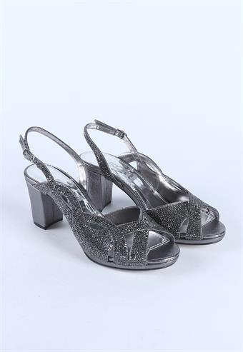 Kadın Taş Detaylı Abiye Ayakkabı Platin