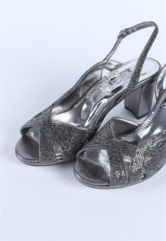 Kadın Taş Detaylı Abiye Ayakkabı Platin