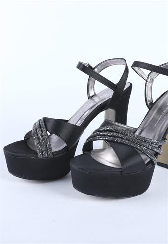 Kadın Taş Detaylı Abiye Ayakkabı Siyah Saten