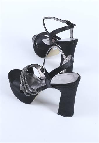 Kadın Taş Detaylı Abiye Ayakkabı Siyah Saten