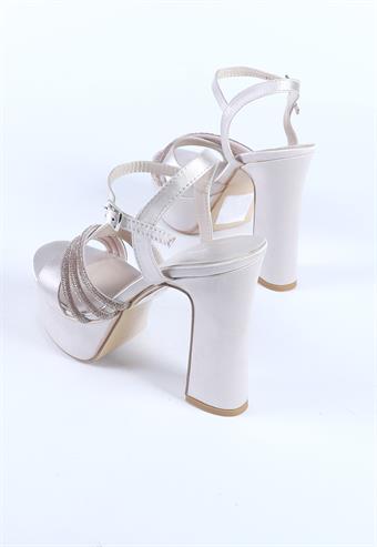 Kadın Taş Detaylı Abiye Ayakkabı Ten Saten