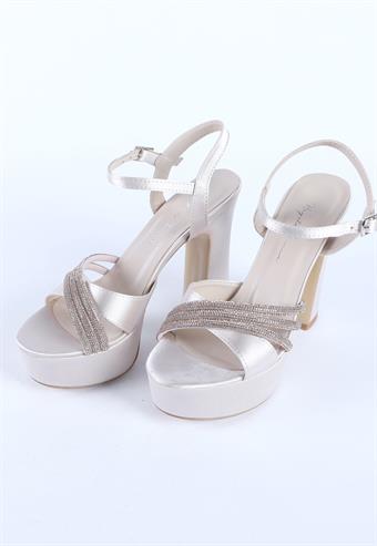 Kadın Taş Detaylı Abiye Ayakkabı Ten Saten