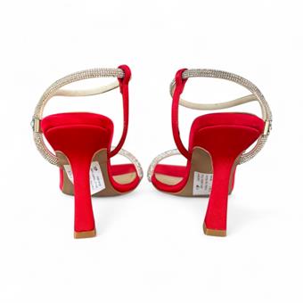 Kadın Taş Detaylı Abiye Ayakkabı Kırmızı Saten