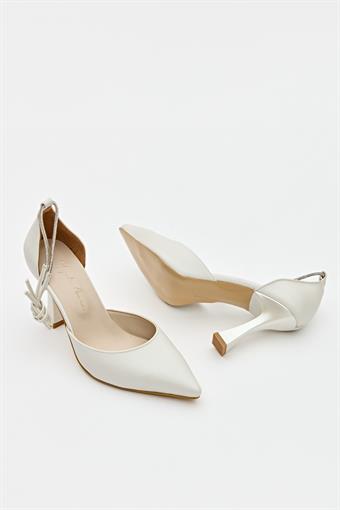 Kadın Taş Detaylı Üstten Bağlamalı Abiye Ayakkabı Sedef