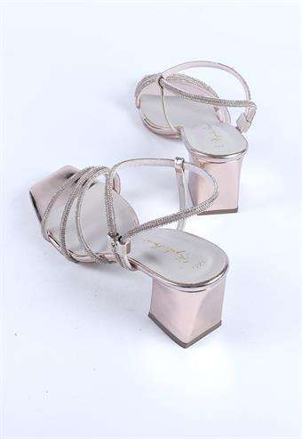 Kadın Taş Kordon Detaylı Abiye Ayakkabı Altın