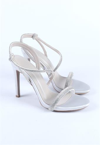Kadın Taş Kordon Detaylı Abiye Ayakkabı Gümüş