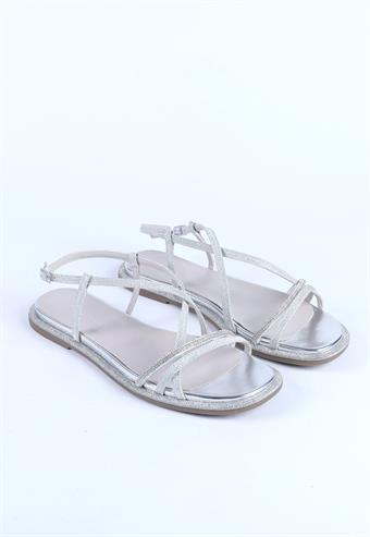 Kadın Taş Kordon Detaylı Abiye Ayakkabı Gümüş