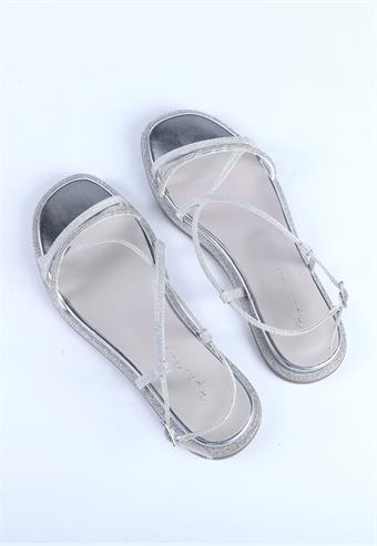 Kadın Taş Kordon Detaylı Abiye Ayakkabı Gümüş