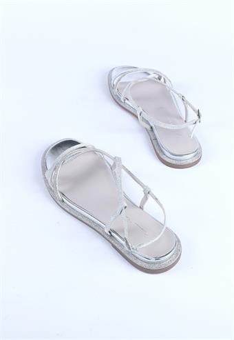 Kadın Taş Kordon Detaylı Abiye Ayakkabı Gümüş