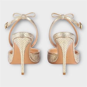 Kadın Taş Kordon Detaylı Zırh Kumaş Sivri Burun Topuklu Ayakkabı Altın