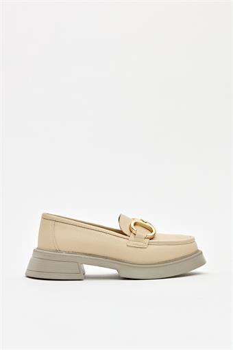 Kadın Toka Detaylı Loafer Ayakkabı Bej