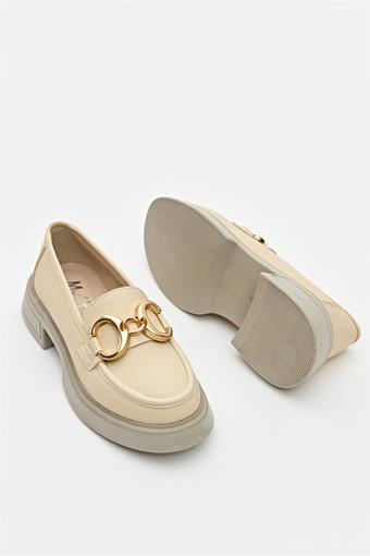 Kadın Toka Detaylı Loafer Ayakkabı Bej