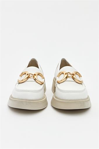 Kadın Toka Detaylı Loafer Ayakkabı Beyaz
