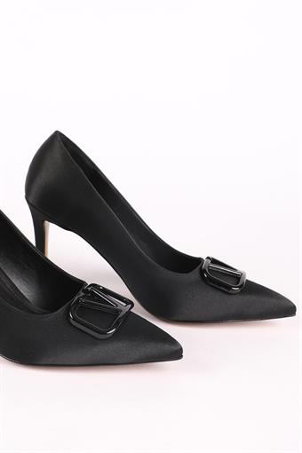 Kadın Toka Detaylı Stiletto Siyah Saten
