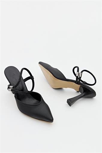 Kadın Topuklu Üstten Bantlı Abiye Ayakkabı Siyah