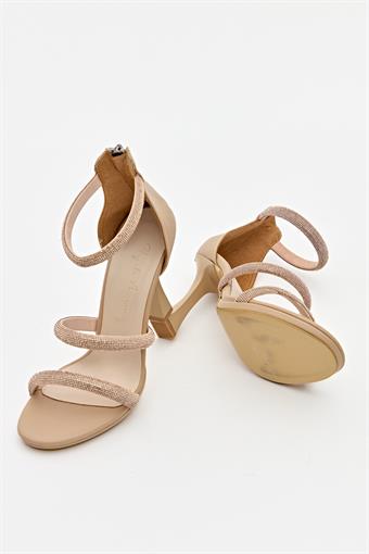 Kadın Üç Bant Abiye Ayakkabı Ten Cilt