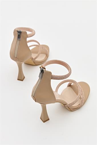 Kadın Üç Bant Abiye Ayakkabı Ten Cilt