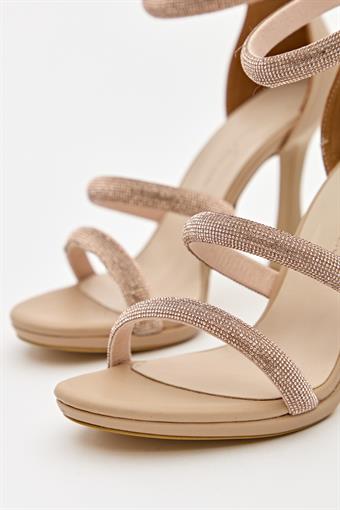 Kadın Üç Bant Abiye Ayakkabı Ten Cilt