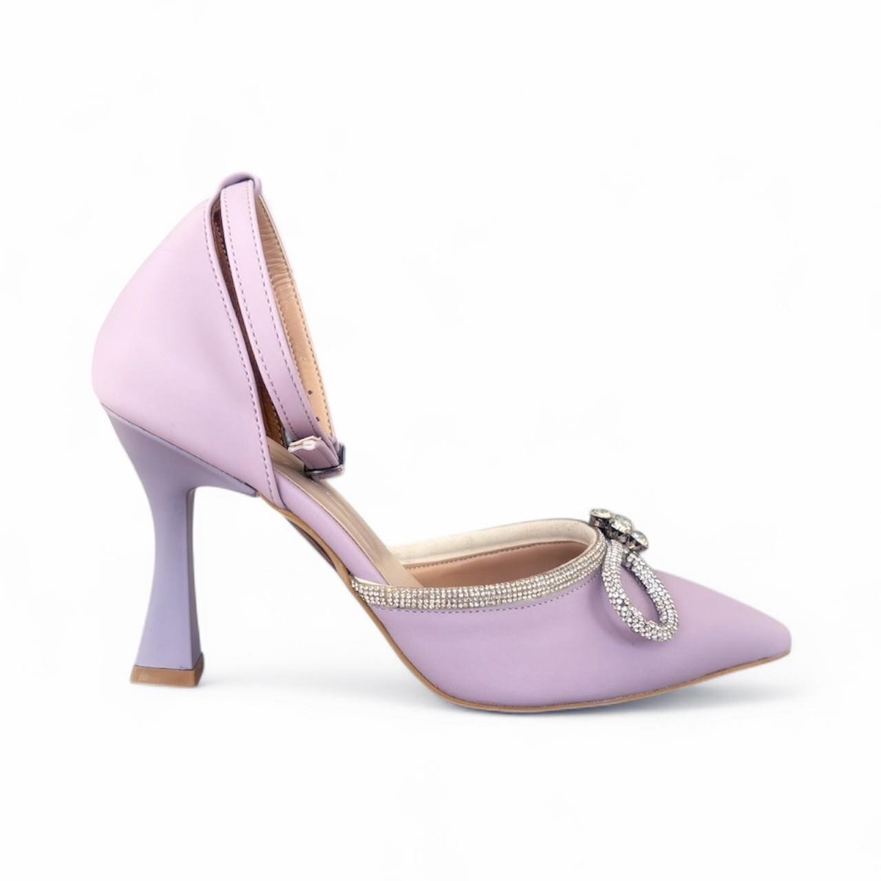 Kadın Bıyık Fiyonklu Taş Detaylı Abiye Ayakkabı Lila
